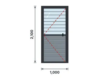 SD04-B Semi-glazed steel door – Horizontal grooves + horizontal bars glazing drawing