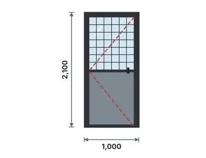 SD04-E Semi-glazed steel door – 6-panel embossed + fine square grid glazing drawing