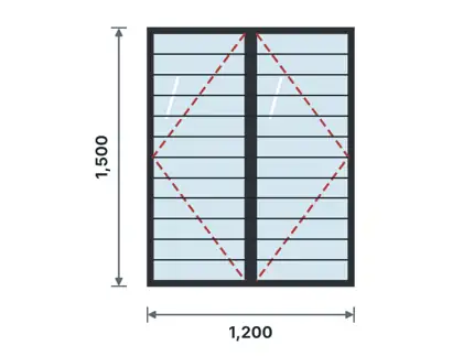 SW02-C Double casement window – Horizontal bars drawing