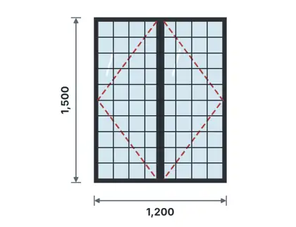 SW02-D Double casement window – Square grid drawing