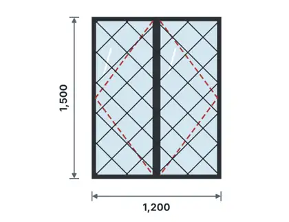 SW02-E Double casement window – Diamond lattice drawing