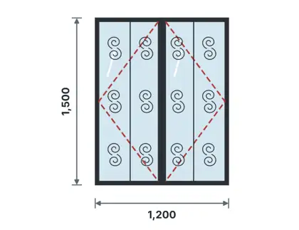 SW02-H Double casement window – Ornamental scroll drawing
