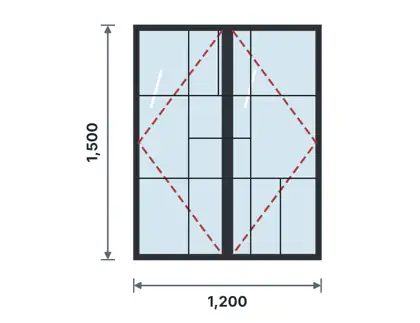 SW02-I Double casement window – Modern offset rectangles drawing