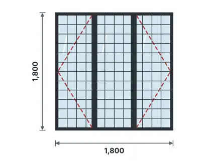 SW03-D Three-light casement window – Square grid drawing