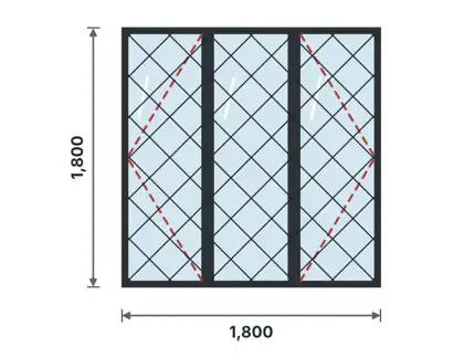 SW03-E Three-light casement window – Diamond lattice drawing